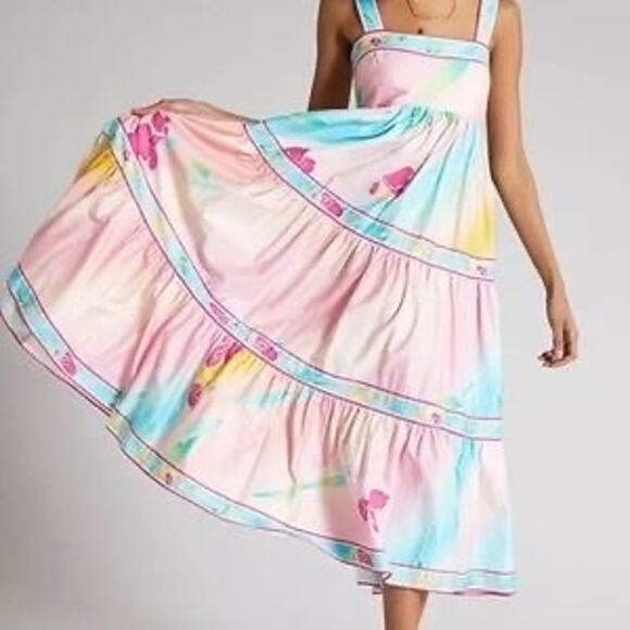 HUNTER BELL Multicolored Floral Rita Gradient Empire Waist Flowy Midi Dress XS - Picture 2 of 13